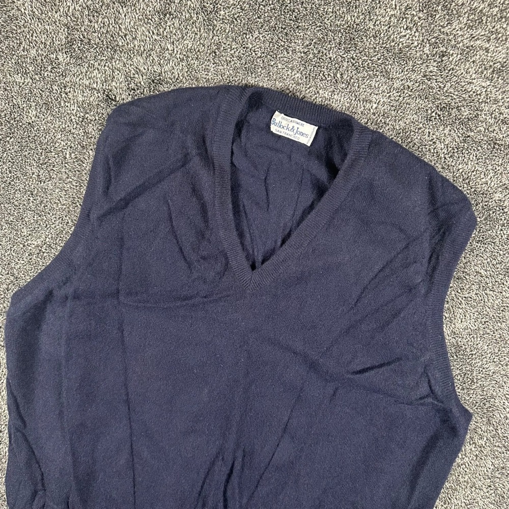 Bullock & Jones Sweater Vest Mens L Cashmere Navy Blue V-Neck Made in Scotland